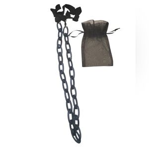 J crew teal resin oval link & tie black ribbon Necklace marked